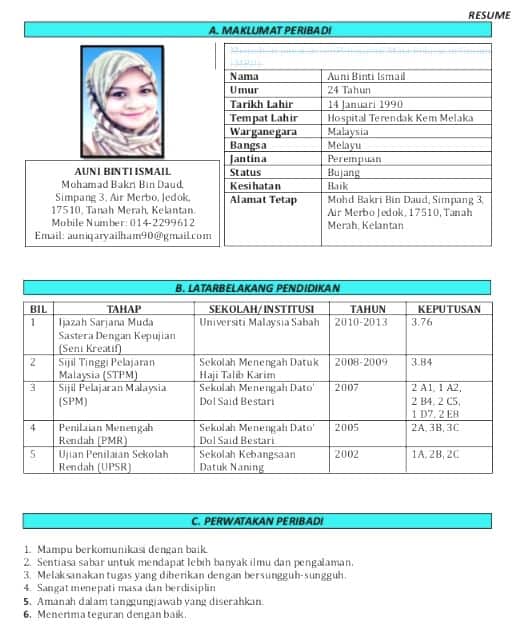 Cara Nak Buat Resume Selepas Spm Bahasa Melayu - CobysriDunn